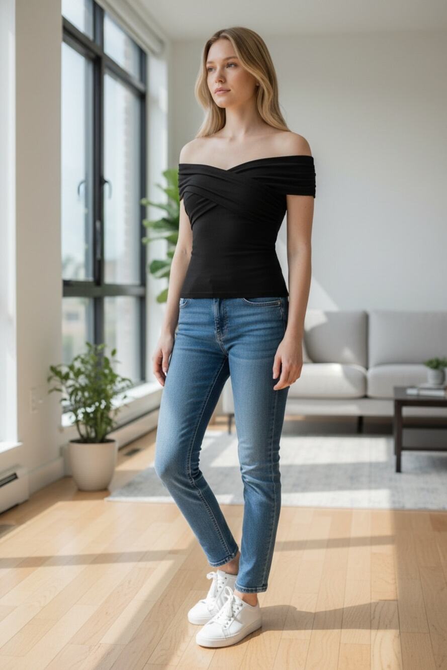OGL Top Size M NEW Criss Cross Off Shoulder New Airy Brami EcoSkinKiss Black